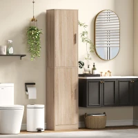 HOMCOM Tall Bathroom Cabinet, Slim 6-Tier Bathroom Floor Cabinet with 2 Doors and 4 Adjustable Shelves, Natural Wood(m-7)