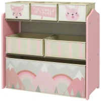 Qaba Toy Organizer with 6 Storage Bins, 25" x 12" x 26", Pink Print(m-2)