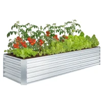 Outsunny 8'x2.6'x1.5' Galvanized Raised Bed, Large Elevated Planter Box for Growing Flowers, Herbs and Vegetables, Silver(m-9)