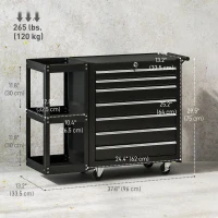 HOMCOM 7-Drawer Rolling Tool Chest with Detachable Side Shelf, Lockable Tool Cabinet Box Organizer with Wheels, Black(m-3)