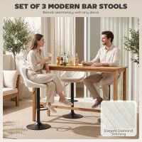HOMCOM Bar Stools Set of 3, Swivel Counter Height Bar Stools with Back, Adjustable Linen-Look Bar Chairs, Off-White(m-4)