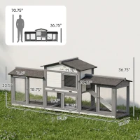 PawHut 90.5" Wooden Rabbit Hutch Bunny Cage Pet Playpen House Enclosure with Double Side Run Boxes, No Leak Tray, Ramp, for Rabbits, Chickens, Ducks, Guinea Pig and Small Animals, Light Gray(m-4)