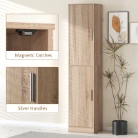 HOMCOM Tall Bathroom Cabinet, Slim 6-Tier Bathroom Floor Cabinet with 2 Doors and 4 Adjustable Shelves, Natural Wood(m-6)