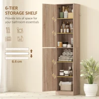 HOMCOM Tall Bathroom Cabinet, Slim 6-Tier Bathroom Floor Cabinet with 2 Doors and 4 Adjustable Shelves, Natural Wood(m-4)