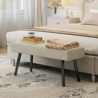 HOMCOM 39 Inches Upholstered Bedroom Bench, Modern End of Bed Bench with Steel Legs, Cream White(m-8)