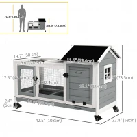 PawHut Rabbit Cage with Wheels, Ramp, Run, Tray for Indoor Outdoor, Suitable for Rabbit, Guinea Pig, Grey(m-3)