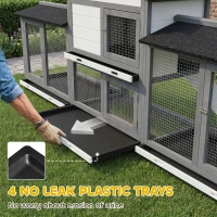 PawHut 90.5" Wooden Rabbit Hutch Bunny Cage Pet Playpen House Enclosure with Double Side Run Boxes, No Leak Tray, Ramp, for Rabbits, Chickens, Ducks, Guinea Pig and Small Animals, Light Gray(m-6)