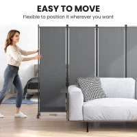Outsunny Folding Room Divider with Castor Wheels, Rolling Privacy Screen for Home Office Bedroom, 5.6ft Tall(m-5)