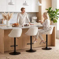 HOMCOM Bar Stools Set of 3, Swivel Counter Height Bar Stools with Back, Adjustable Linen-Look Bar Chairs, Off-White(m-1)