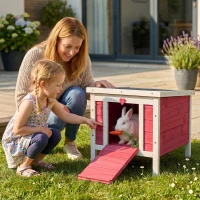 PawHut Wooden Rabbit Hutch, Bunny Cage with Waterproof & Openable Asphalt Roof, Outdoor Cat House Guinea Pig Cage Duck Shelter, Indoor Outdoor Use, 20" x 16.5" x 17", Red(m-1)