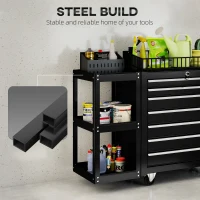 HOMCOM 7-Drawer Rolling Tool Chest with Detachable Side Shelf, Lockable Tool Cabinet Box Organizer with Wheels, Black(m-6)