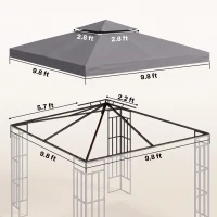 Outsunny Gazebo Replacement Canopy for Model 01 -0153, 2-Tier Top Cover for 9.8' x 9.8' Gazebo, Charcoal (TOP ONLY)(m-3)