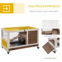 PawHut Wooden Indoor Rabbit Hutch Elevated Bunny Cage Habitat with Enclosed Run with Wheels, Ideal for Rabbits and Guinea Pigs, Brown(m-5)