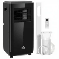 HOMCOM 10,000 BTU Moible Air Conditioner 440 Sq. Ft., Dehumidifier Fan Auto Sleep with 24H Timer On/Off, Window Kit, Black(m-13)
