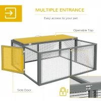 PawHut Wooden Folding Rabbit Hutch, for 2-3 Rabbits - Gray(m-5)