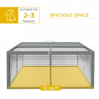 PawHut Wooden Folding Rabbit Hutch, for 2-3 Rabbits - Gray(m-4)