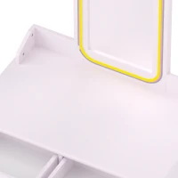 Qaba Kids Dressing Table, Girls Vanity Set with Stool, 3-Colour LED Lights Mirror, Large Drawer for Ages 3-8, Pink(m-11)