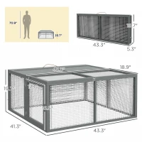 PawHut Wooden Folding Rabbit Hutch, for 2-3 Rabbits - Gray(m-3)