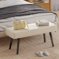 HOMCOM 39 Inches Upholstered Bedroom Bench, Modern End of Bed Bench with Steel Legs, Cream White
