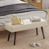 HOMCOM 39 Inches Upholstered Bedroom Bench, Modern End of Bed Bench with Steel Legs, Cream White(m-1)