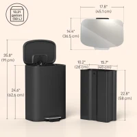 HOMCOM Fingerprint-proof Kitchen Trash Can, 13.2 Gallon Garbage Can with Soft-close Lid and Foot Pedal, Black(m-3)