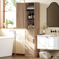 HOMCOM Tall Bathroom Cabinet, Slim 6-Tier Bathroom Floor Cabinet with 2 Doors and 4 Adjustable Shelves, Natural Wood(m-1)
