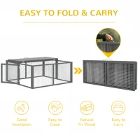 PawHut Wooden Folding Rabbit Hutch, for 2-3 Rabbits - Gray(m-6)