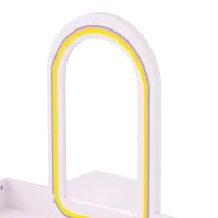 Qaba Kids Dressing Table, Girls Vanity Set with Stool, 3-Colour LED Lights Mirror, Large Drawer for Ages 3-8, Pink(m-10)
