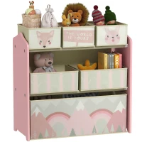 Qaba Toy Organizer with 6 Storage Bins, 25" x 12" x 26", Pink Print(m-9)
