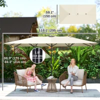 Outsunny Double-Sided Patio Umbrella Parasol with Tilt, Adjustable Height, Vents and 12 Ribs, for Garden, White(m-3)