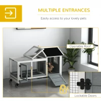 PawHut Rabbit Cage with Wheels, Ramp, Run, Tray for Indoor Outdoor, Suitable for Rabbit, Guinea Pig, Grey(m-5)
