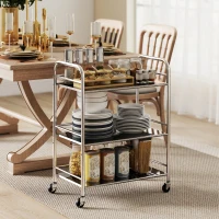 HOMCOM 3 Tier Stainless Steel Rolling Cart with Adjustable Shelf, Utility Cart on Wheels with Handles for Kitchen, Silver(m-1)
