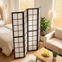 HOMCOM 4 Panel Room Divider, 5.6 ft Folding Wall Divider Room Partition for Home Office, Bedroom, Living Room, Black(m-7)