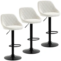 HOMCOM Bar Stools Set of 3, Swivel Counter Height Bar Stools with Back, Adjustable Linen-Look Bar Chairs, Off-White(m-13)