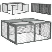 PawHut Wooden Folding Rabbit Hutch, for 2-3 Rabbits - Gray(m-11)