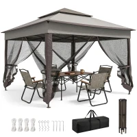 Outsunny 11' x 11' Pop Up Gazebo 2-Tier Soft Top Shelter Event Tent w/ Netting Carry Bag for Patio Backyard Garden, Mixed Grey(m-9)