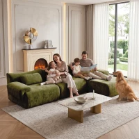 L-Shaped Compressed Sofa with High-Density Chenille Fabric and Supportive Backrests, Stylish Couch with Boneless Construction, 126"L x 68.5"W x 32"H, Green(m-8)