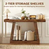 HOMCOM 55" Farmhouse Console Table, 2-Tier Entryway Table with Storage for Hallway, Living Room, Behind Couch, Rustic Brown(m-5)