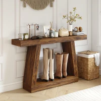 HOMCOM 55" Farmhouse Console Table, 2-Tier Entryway Table with Storage for Hallway, Living Room, Behind Couch, Rustic Brown(m-10)