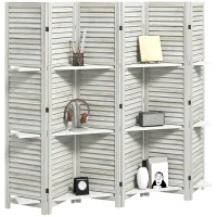 HOMCOM 6 Panel 67" Tall Wood Privacy Screen Room Divider with 3 Shelves and Folding Storage for Bedroom, White(m-1)