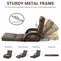 Folding Floor Chair with 14 Precision Adjustment Levels, Practical Floor Lounger for Reading, Gaming, or Relaxing, 20.5"L x 39.5"W x 25.5"H, Brown(m-4)
