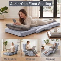 Folding Floor Chair with 14 Precision Adjustment Levels, Practical Floor Lounger for Reading, Gaming, or Relaxing, 20.5"L x 39.5"W x 25.5"H, Gray(m-10)
