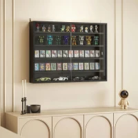 HOMCOM 5-Tier Display Cabinet, Wall-Mounted Display Case with 2 Glass Doors and Adjustable Shelves, Jet Black(m-2)