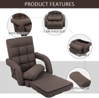 Cozy Floor Chair with 14 Adjustable Positions, Foldable Lazy Lounger for Home Offices and Gaming Rooms, 26.5"L x 22"W x 27"H, Brown(m-6)
