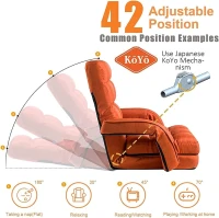 Cozy Floor Chair with 14 Adjustable Positions, Foldable Lazy Lounger for Home Offices and Gaming Rooms, 26.5"L x 22"W x 27"H, Orange(m-4)