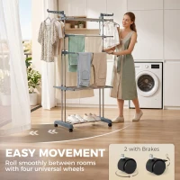 HOMCOM 5-Tier Clothes Drying Rack, Foldable Laundry Drying Rack with Wheels, Side Wings, Grey(m-5)