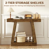 HOMCOM 42" Farmhouse Console Table, 2-Tier Entryway Table with Storage for Hallway, Living Room, Behind Couch, Rustic Brown(m-5)