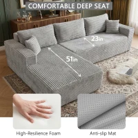 Cozy L-Shaped Compressed Sofa with 1400 lbs Weight Capacity and Cloud-Like Memory Foam, Spacious Couch for Big Families, 108"L x 68"W x 33"H, Gray(m-6)