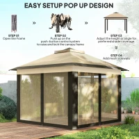 Outsunny 11' x 11' Pop Up Gazebo, Double Roof Foldable Height Adjustable Canopy Tent with Mesh Sidewalls, Carrying Bag, Beige(m-5)