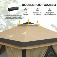 Outsunny 11' x 11' Pop Up Gazebo, Double Roof Foldable Height Adjustable Canopy Tent with Mesh Sidewalls, Carrying Bag, Beige(m-4)